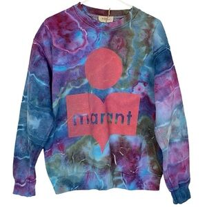 Marant Tie Dye Sweatshirt Womens Small Pullover Upcycled Crewneck Blue Pink Red